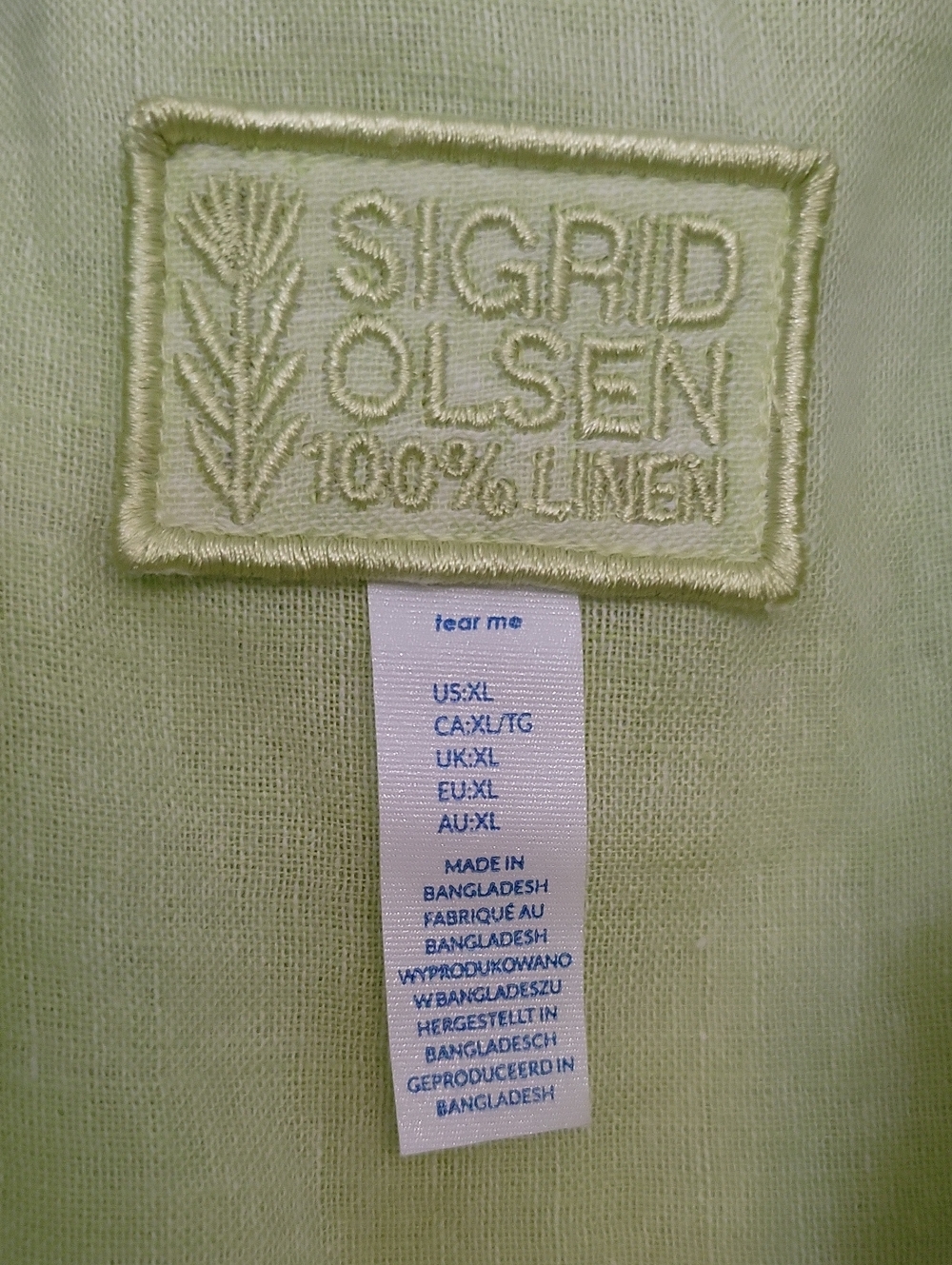 NWT Sigrid Olsen 100% Linen Button Down Shirt Long Sleeve Tunic Light Green XL - Picture 8 of 10